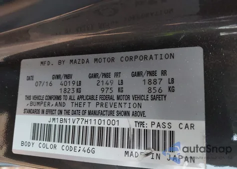 2017 Mazda Mazda3 Touring from USA, damaged, VIN JM1BN1V77H1101001